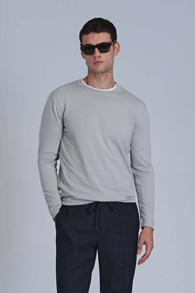 Lufian Men's Sweater - Light Gray Stone Model