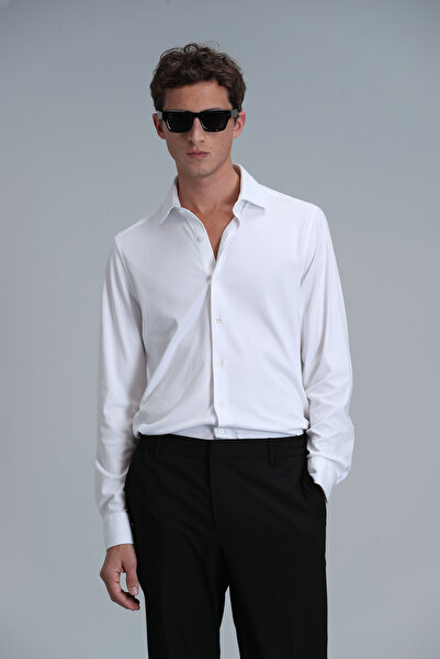 Lufian Ανδρικό λευκό πουκάμισο Basic Comfort Fit - Apel
