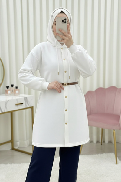 HİJABAYA Суитшърт с качулка, закопчаване отпред и колан в талията