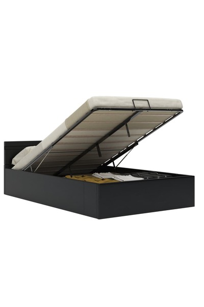 Concept Cadru de pat cu somier hidraulic, LED, negru 140x200 cm - piele