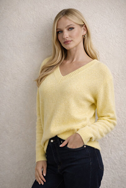 MoonliWear Pulover supradimensionat pentru femei, cu decolteu în V, cu textur...