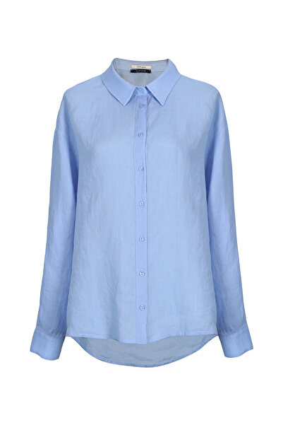 Lufian Blue Linen Women's Shirt - Barri