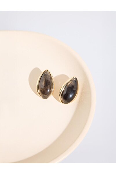 Jimmy Key Siyah Büyük Damla Taş Figürlü Küpe