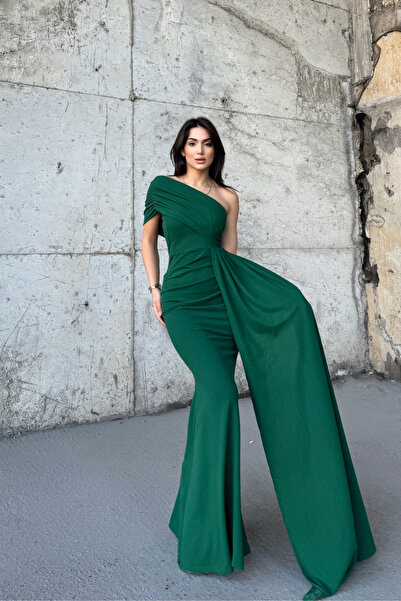 Sindimoda فستان سهرة بكتف واحد مع ذيل Ewoo