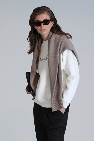 Lufian Loved Kadın Örme Sweatshırt Kırık Beyaz