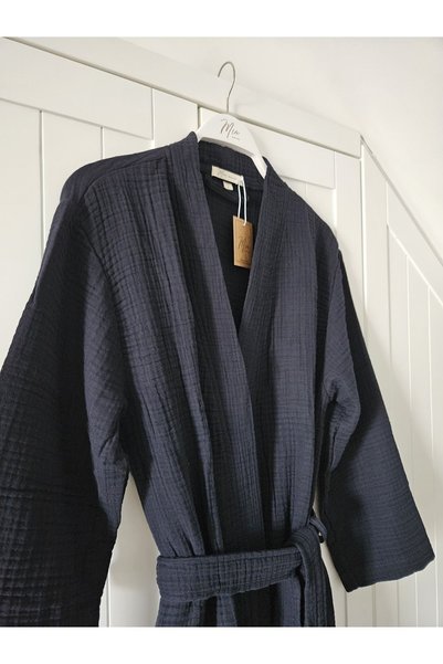Mia Home & Baby 4 Layer Muslin Kimono Model Bathrobe/Robe Black Color
