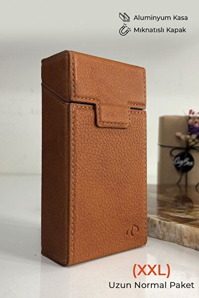 CIGBOXTR Uzun Sigara Tabakası Deri - (XXL) Uzun Normal Paket - Aluminyum Kasa...