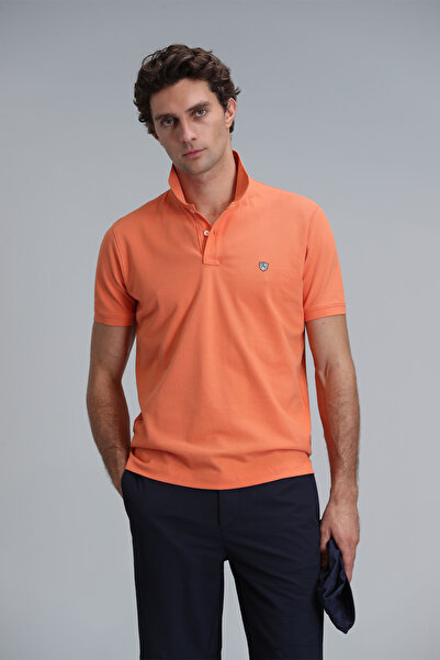 Lufian تي شيرت بولو رجالي من Laon Smart بقصة ضيقة باللون البرتقالي الداكن
