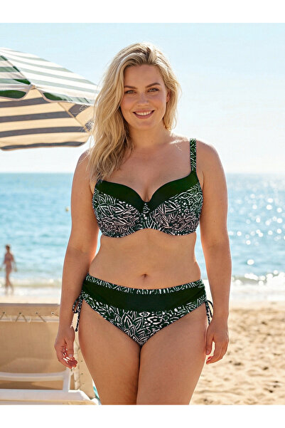 hazelin Women's Green White Patterned Large Size Lined Bikini Suit Hzl25S-Lc4006