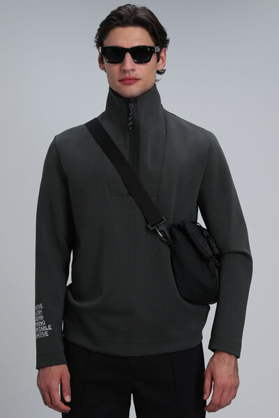 Lufian قميص من النوع الثقيل إيرل للرجال باللون الأخضر الداكن