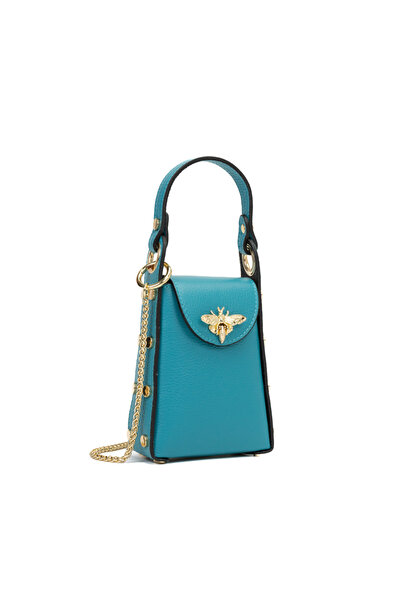 Posete Fagaras Lia Leather Purse - Dark Turquoise, Casual Bag Made of Genuine...
