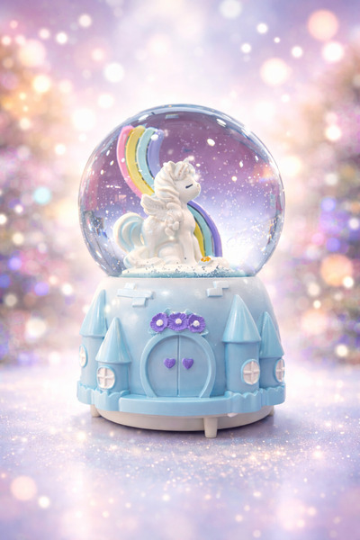 GenelTedarik Unicorn Kar Küresi Müzikli Işıklı – Dekoratif Masa & Çocuk Odası...