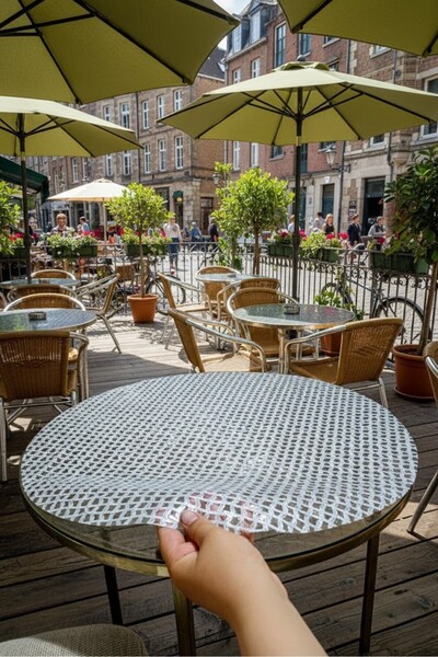 Rona Home مفرش طاولة قهوة دائري باللون الرمادي الفضي - PVC، قابل للمسح، نمط د...