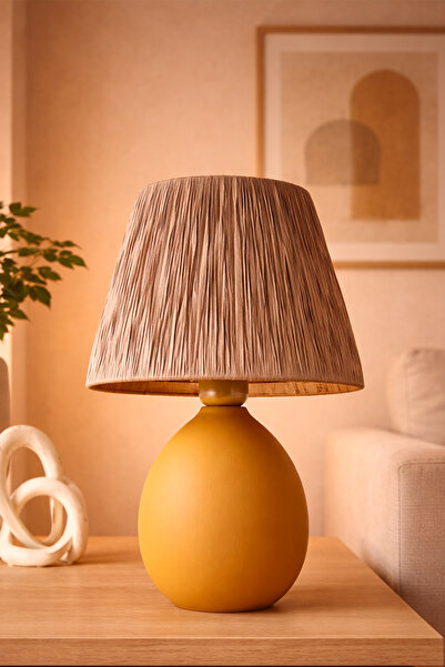 Hmydesign Rond Handmade Seramik Abajur Kremit-Turuncu