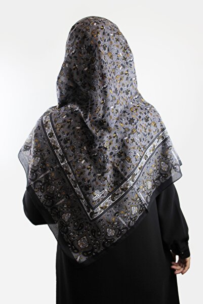 Valino 120x120 Etnički dezen Pamuk komad cvetnog šala - antracit