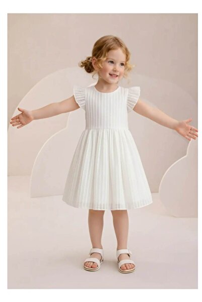 falcomini Момичешка къса рокля с къси ръкави и набори за ежедневни и специалн...