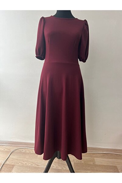 lumuteks فستان ميدي بأكمام بلون عنابي ونقشة البطيخ