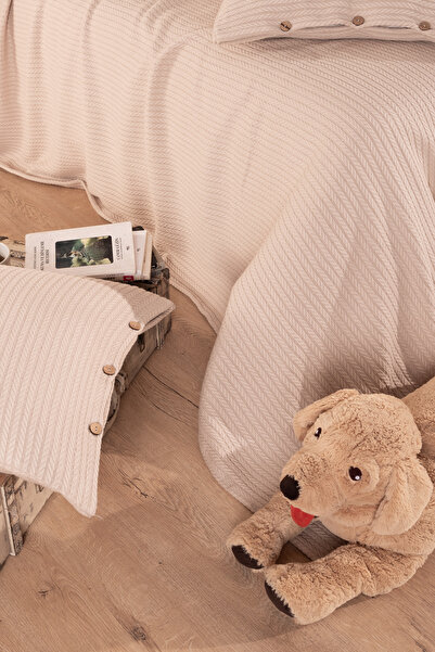 Cottonest Double Beige Pique Set Hair Braid Pattern Modern + 2 Pillowcases