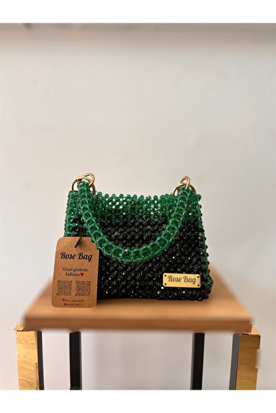 Rose Kristal Tasarım Boncuk Çanta. En 17 cm boy 13 cm Abiye Çanta,şık Gece Ça...