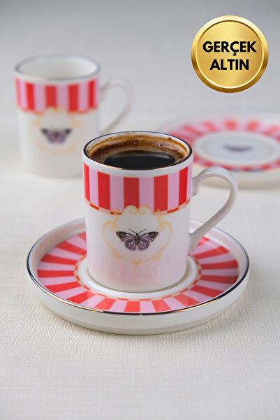 tabakevi Tabak Evi Porcelain Butterfly Collection Gold Gilded Coffee Cup 85Cc...