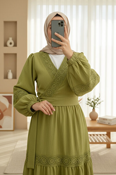 HİJABAYA Dantel Detaylı Bağlamalı Kolu Lastikli Kraş Etekli Takım