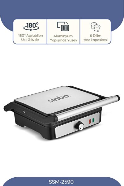 Sinbo SSM-2590 Inox Izgara ve Tost Makinesi 2000W