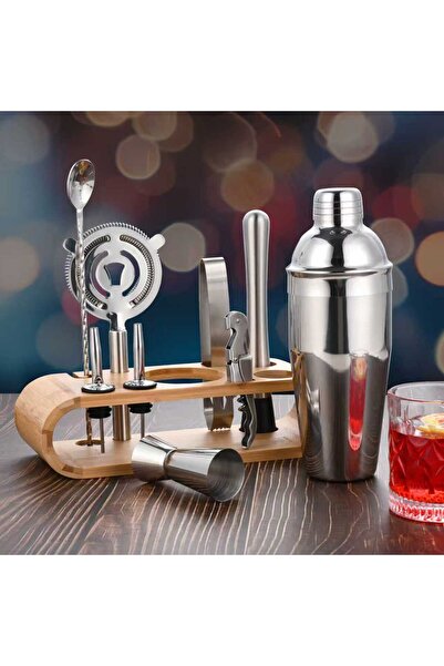 GuvenliPazar Bambu Standlı 10 Parça Profesyonel Kokteyl Seti – Paslanmaz Çeli...