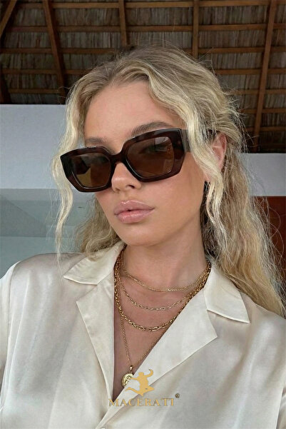 MACERATİ Lua Big Brown Unisex Geometric Uv400 Filtered Sunglasses