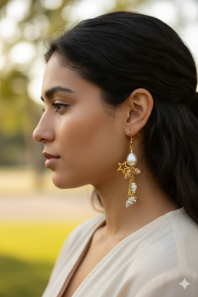 PETEK AKSESUAR Zincir Sallantılı Etnik Deniz Yıldızı Deniz Kabuğu Küpe