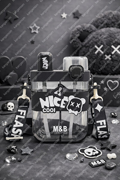 M&B WATER BOTTLE Çift Bölmeli Nice Cool Matara, Çift Kapaklı, Pipetli Çocuk S...