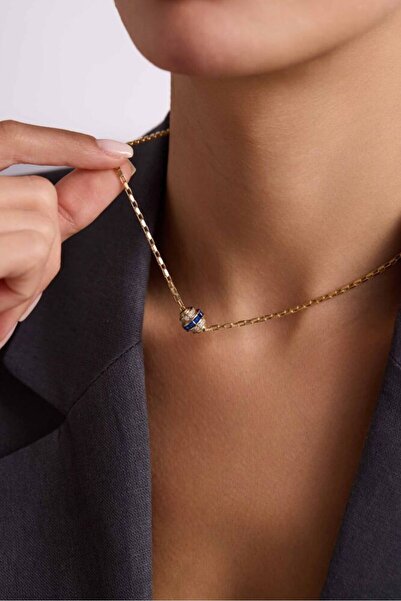Sembol Gold 14 Ayar Safir Taşlı Altın Kolye Cylinder