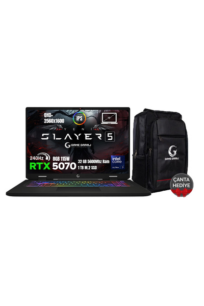 Game Garaj Slayer5 7-5070 C6 ULTRA 7-255HX 32GB Ram 1TB SSD RTX5070 8GB 115W ...