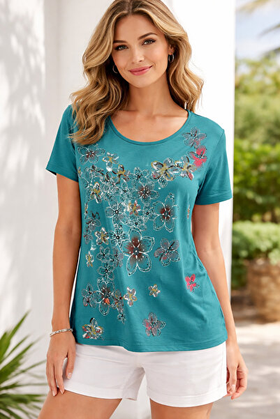 Desen Triko Γυναικείο μπλουζάκι με φλοράλ σχέδιο