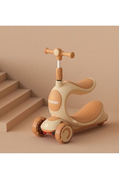 OEM Trotinetă pentru copii mici cu scaun, roți LED și ghidon reglabil, maro