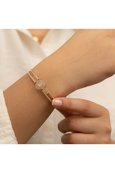 Sembol Gold Baget Taş Detaylı Kaburga Kelepçe