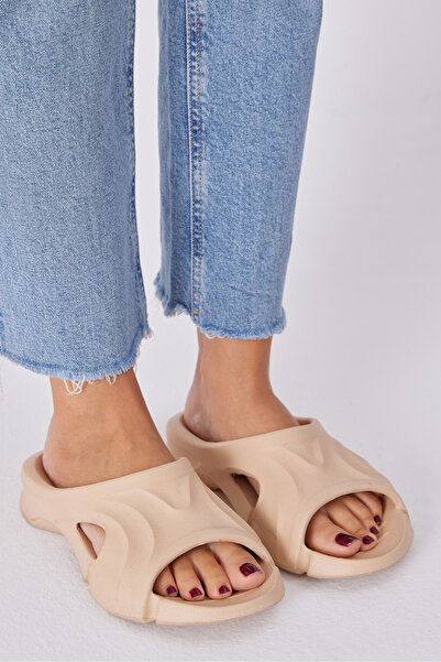 Tonny Black Unisex Krem Desenli Kalın Tabanlı Eva Terlik