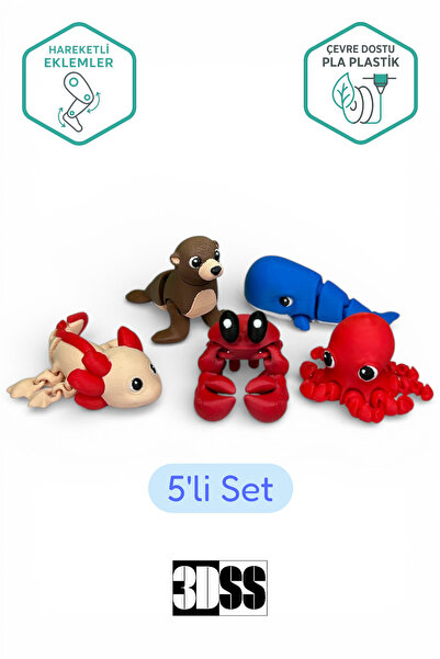 3DSS Deniz Canlıları 5’li Set | Mini Figür Oyuncak | Çocuk Hediyelik | Pinyat...