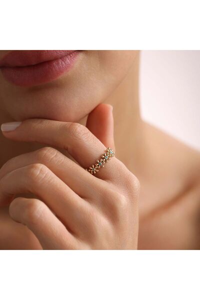 Sembol Gold Firuze Taşlı Altın Çiçek Yüzük