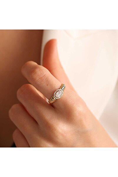 Sembol Gold Sarı Altın Tektaş Yüzük Oval Form