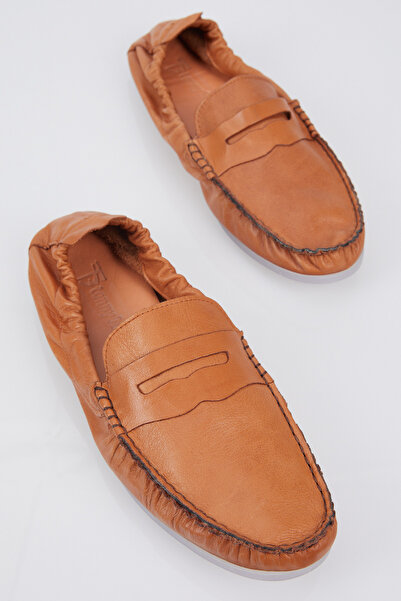 Tonny Black Erkek Taba Arkası Lastikli Rahat Kalıp Hakiki Deri Loafer