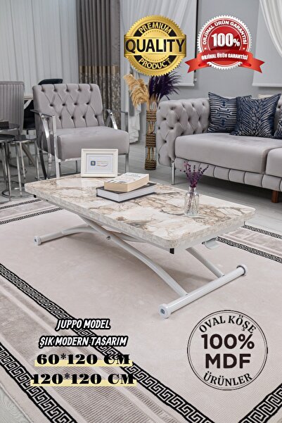 SEHPAM AKILLI Akıllı Sehpa Juppo Üst Tabla Beyaz Mermer Oval Köşe Alt Ayak Be...