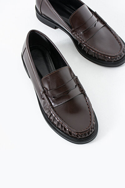 Eataly Shoes Büzgülü Acıkahve Cilt Makosen Kadın Ayakkabı