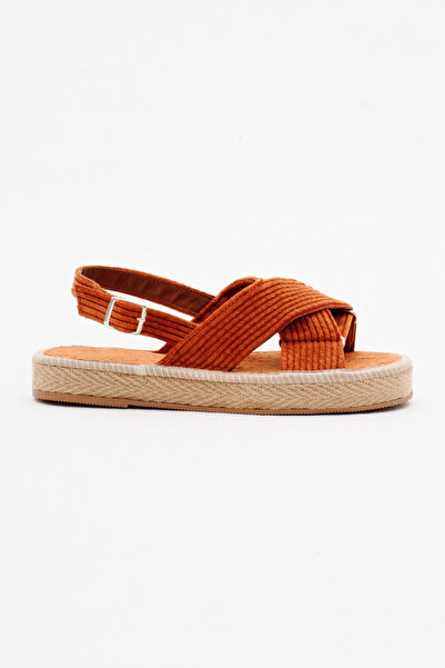 Tonny Black Kadın Turuncu Çapraz Bantlı Bilekten Bağlamalı Hasır Triko Sandalet