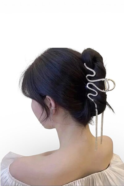 SHEKER HOME Shiny Stone Dangling Metal Luxury Clasp with Snake Figure - Silver