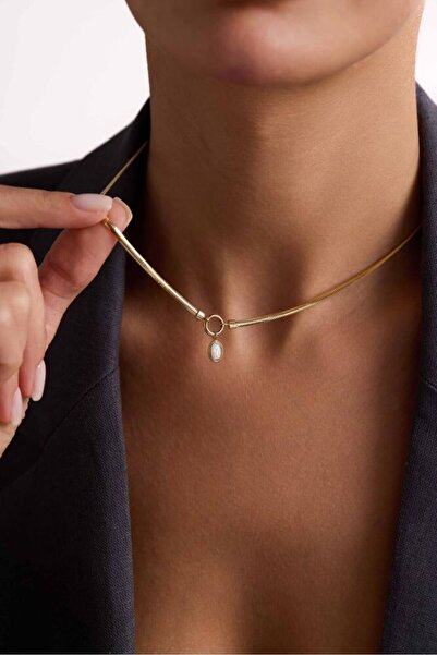 Sembol Gold Altın Balık Sırtı Kolye Opal Taşlı