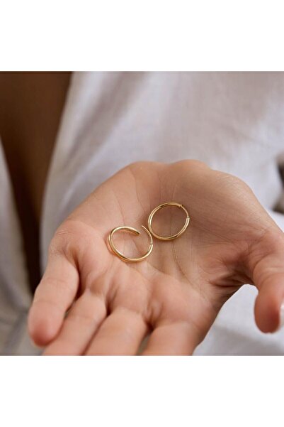 Sembol Gold 14K Altın Halka Küpe 1,2 mm 1.8 cm GİZLİ KİLİT