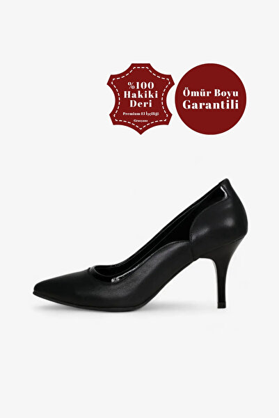 Grasyano Hakiki Deri Siyah Rugan Detaylı Yumuşak Premium Deri Konforlu Stilet...