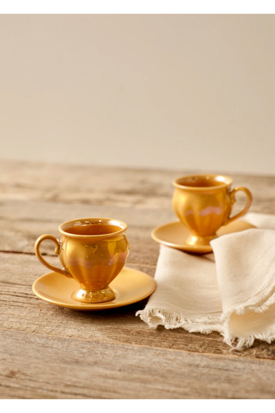 Bella Maison Set de 2 cești de cafea din porțelan Clara, muștar (90 cc)