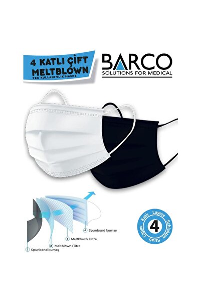Barco 4 KATLI ÇİFT MELTBLOWNLU SiYAH CERRAHİ MASKE 50 Lİ PAKET