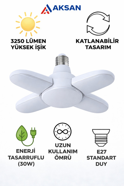 Cata CT-1151 30W 3250 Lümen 4 Kanatlı Katlanabilir Pervane LED Ampul | E27 | ...